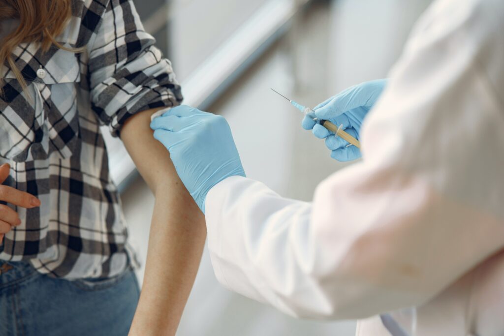 A person being vaccinated.